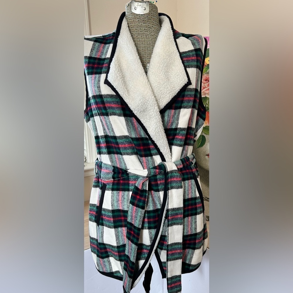 CHRISTOPHER & BANKS WOOL BLEND SHERPA OPEN FRONT TIE VEST. Sz.XL. Casual, Fall